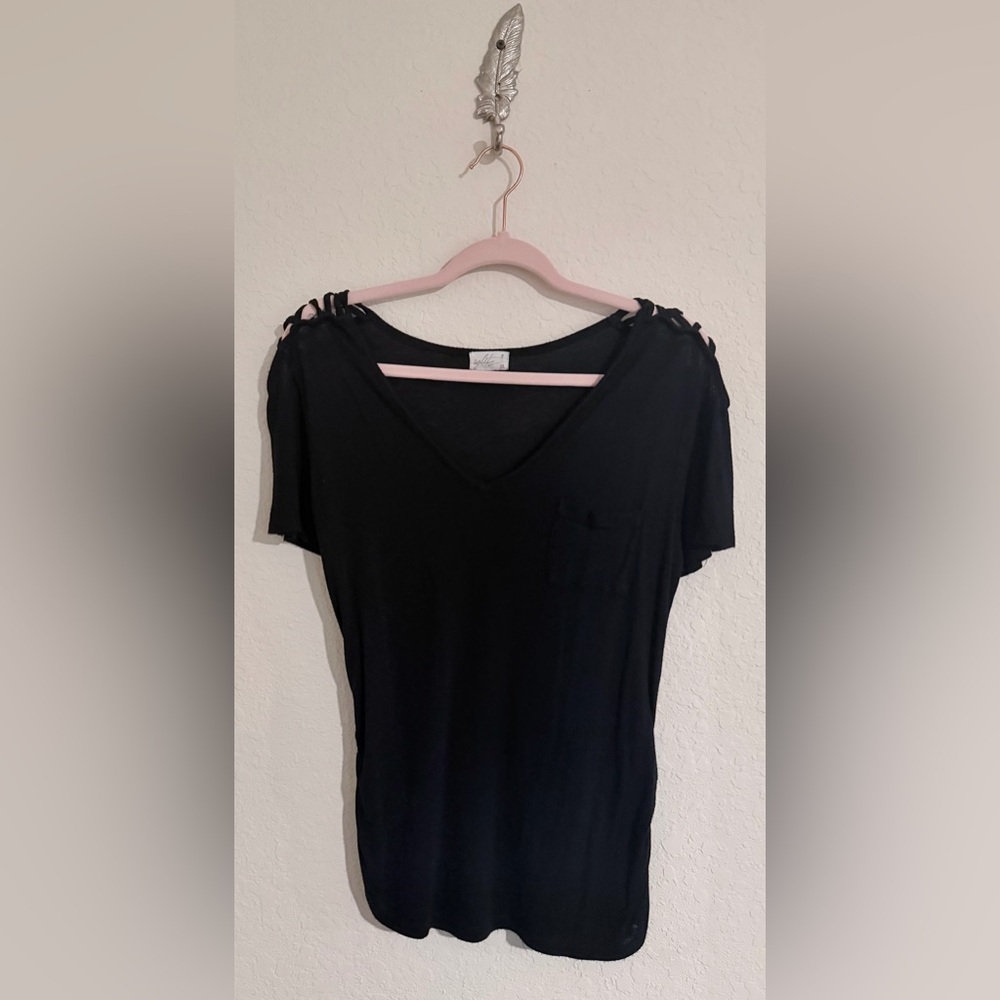 Black V-Neck Women's Top